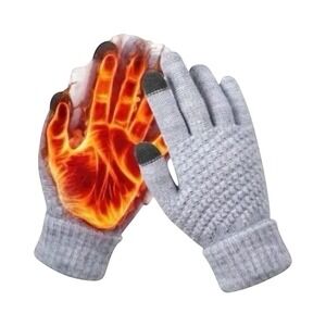Womens Thermal Warm Thick Plush Lined Touchscreen Lt. Gray Gloves NEW Winter OS